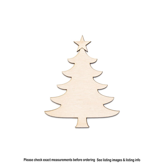 Christmas Tree With Star Wood Cutout - Laser Cut Unfinished Craft Shape - Multiple Sizes
