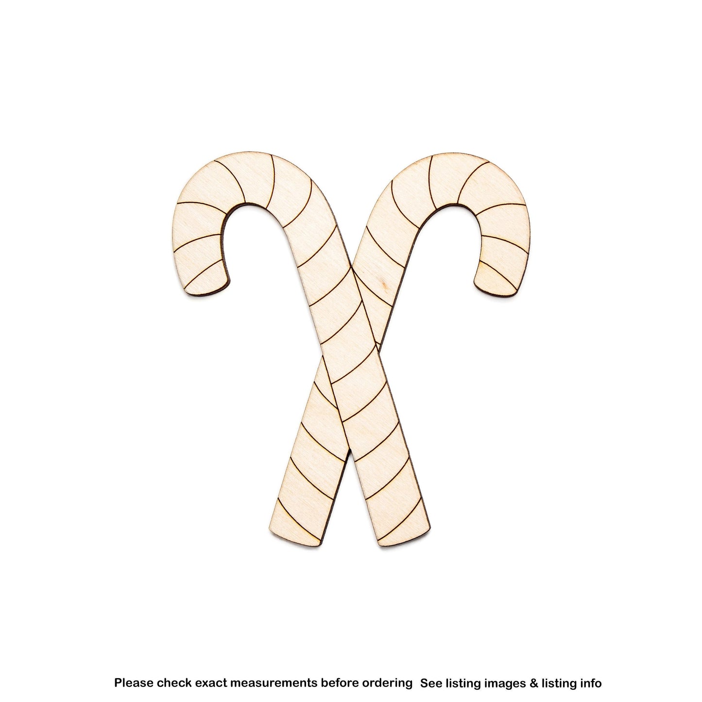 Candy Canes Crossed Detailed Wood Cutout - Laser Cut Unfinished Craft Shape - Multiple Sizes