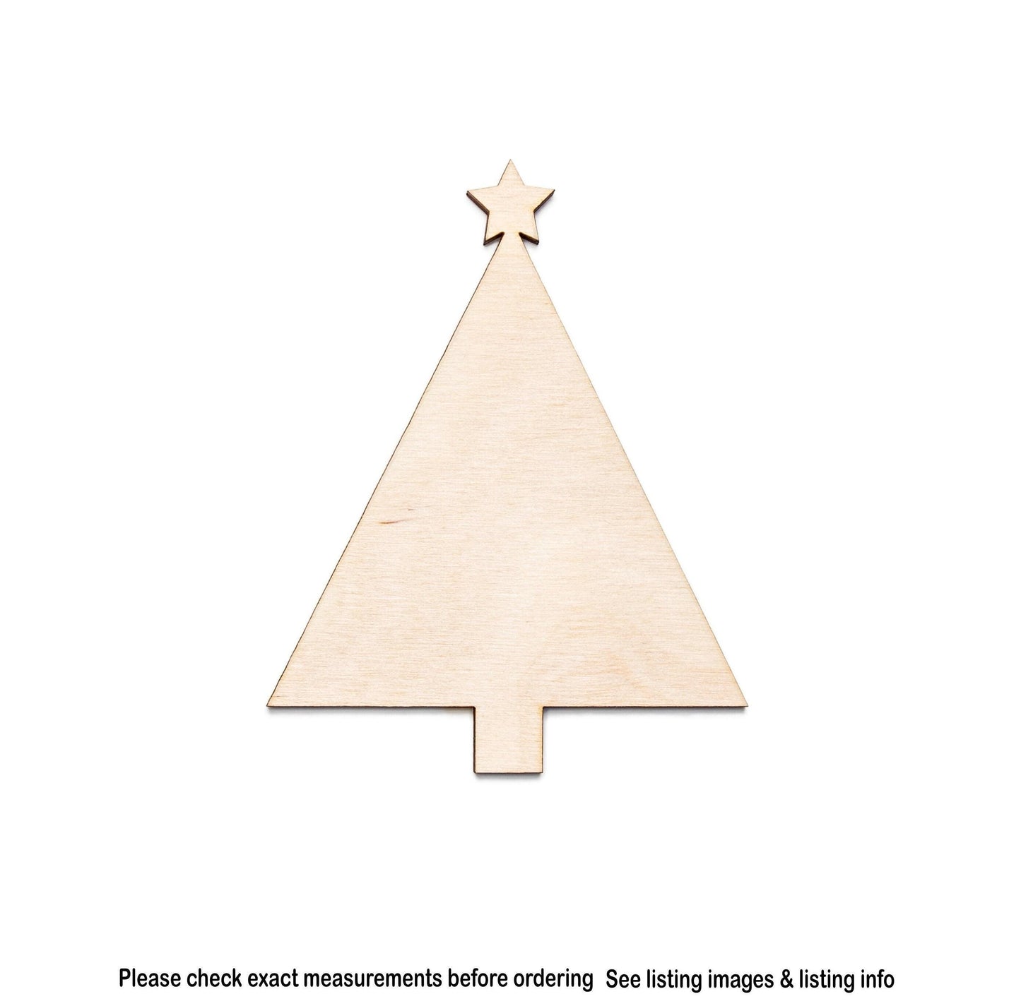 Triangle Tree With Star Wood Cutout - Laser Cut Unfinished Craft Shape - Multiple Sizes
