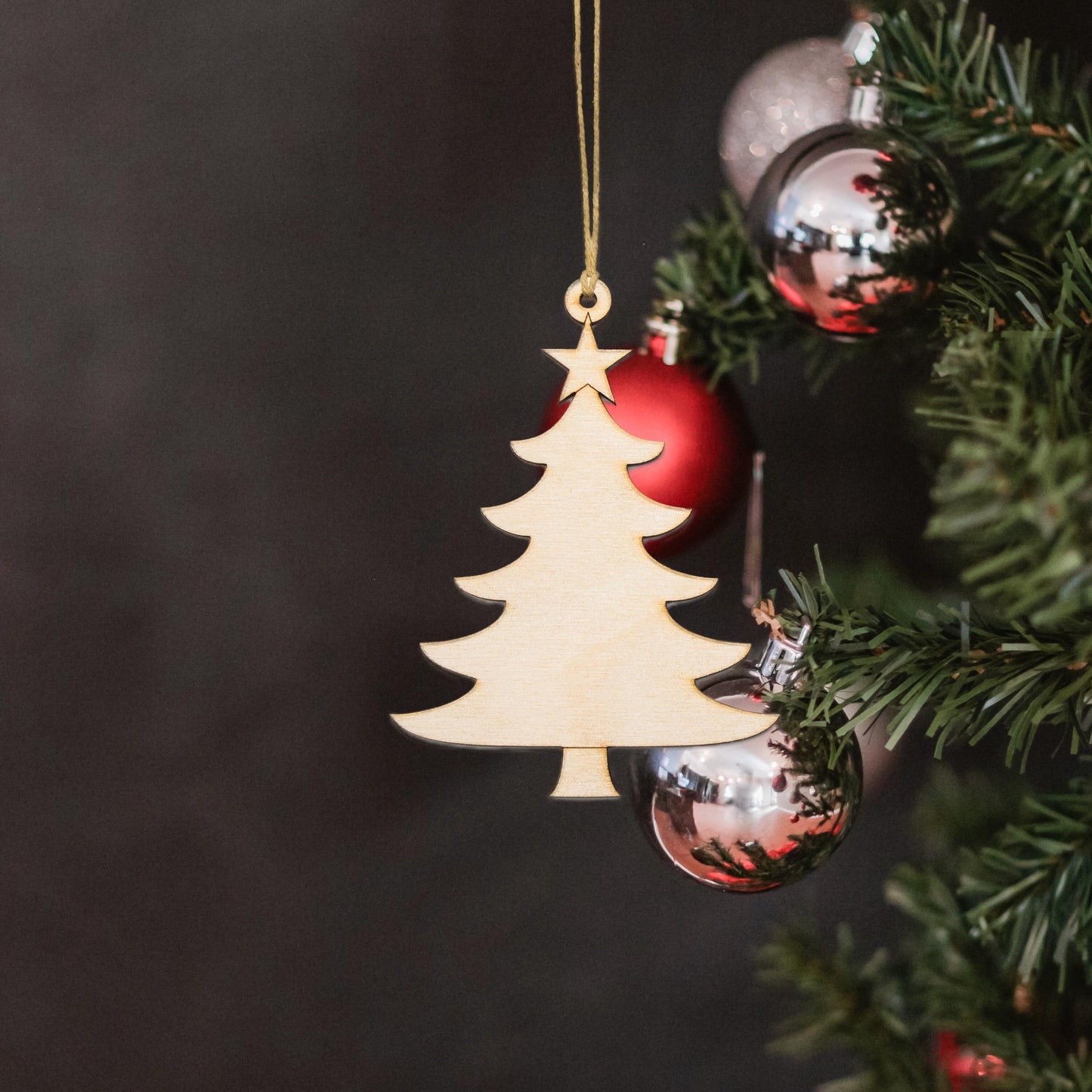Christmas Tree With Star Wood Ornament - Laser Cut Unfinished Holiday Craft Shape