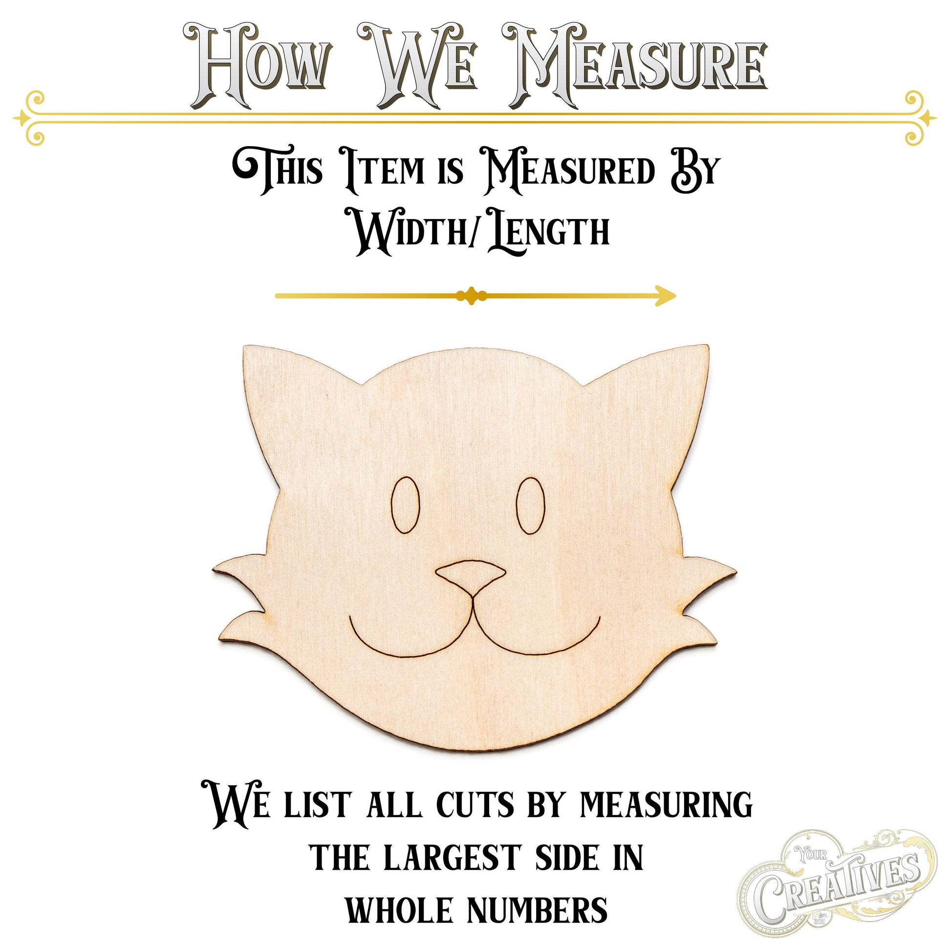 Cute Cat Head Detailed Wood Cutout - Laser Cut Unfinished Craft Shape - Multiple Sizes