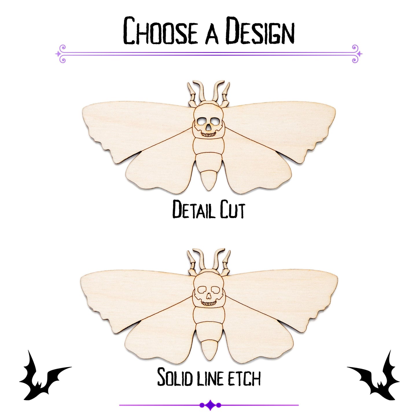 Skull Moth Detailed Wood Cutout - Laser Cut Unfinished Craft Shape - Multiple Sizes
