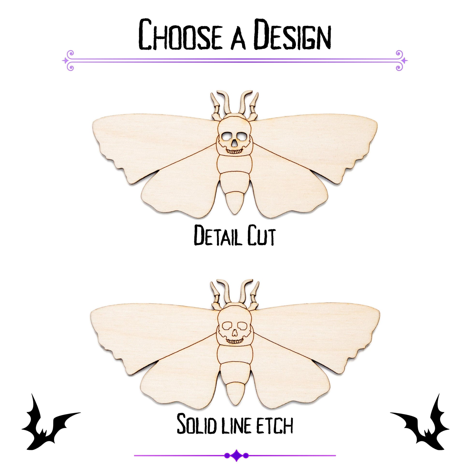 Skull Moth Detailed Wood Cutout - Laser Cut Unfinished Craft Shape - Multiple Sizes
