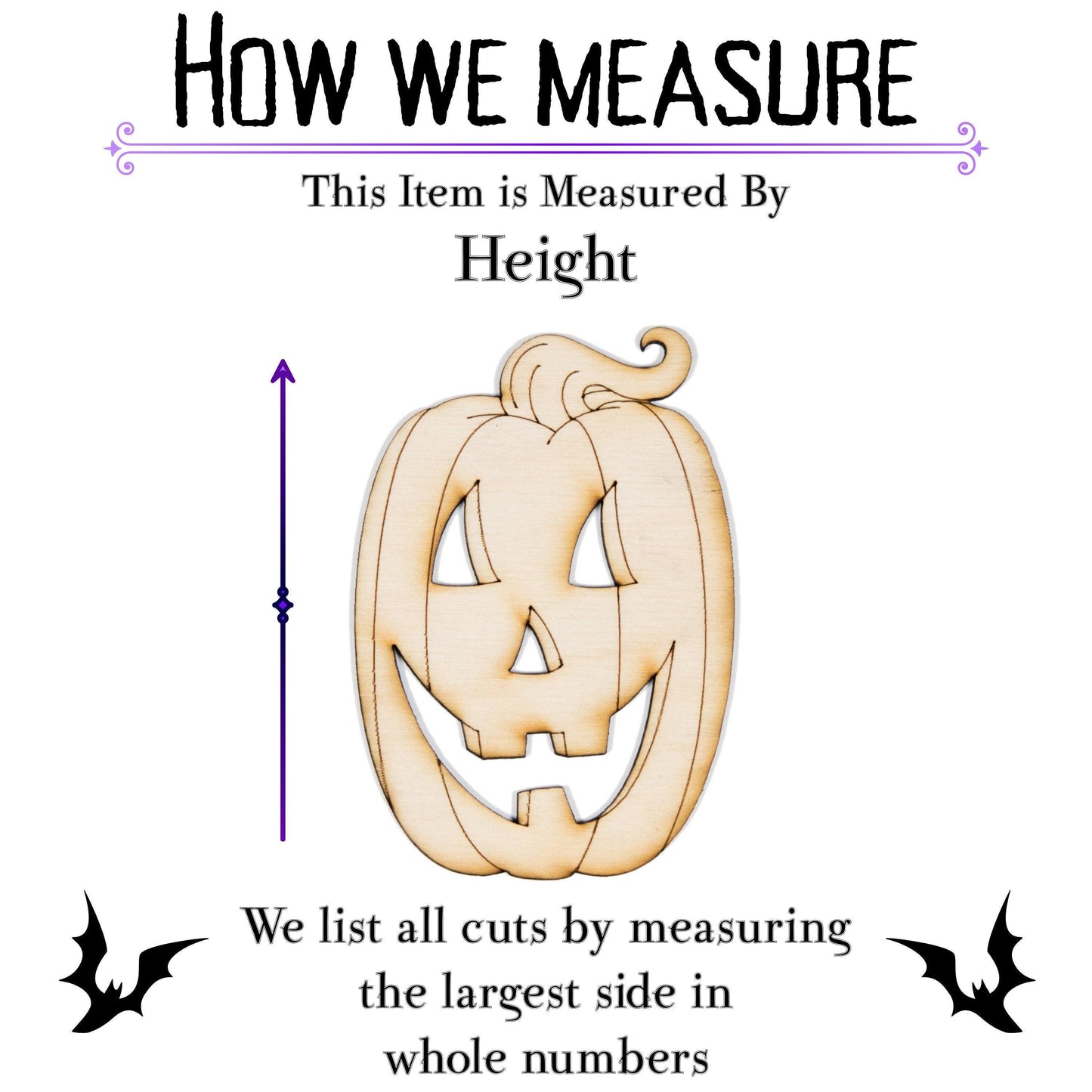 Jack O Lantern Tall Wood Cutout - Laser Cut Unfinished Craft Shape - Multiple Sizes