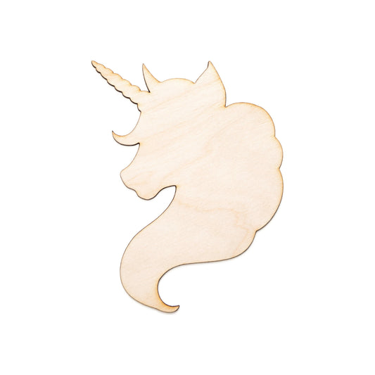 Unicorn Head Blank Wood Cutout - Laser Cut Unfinished Craft Shape - Multiple Sizes