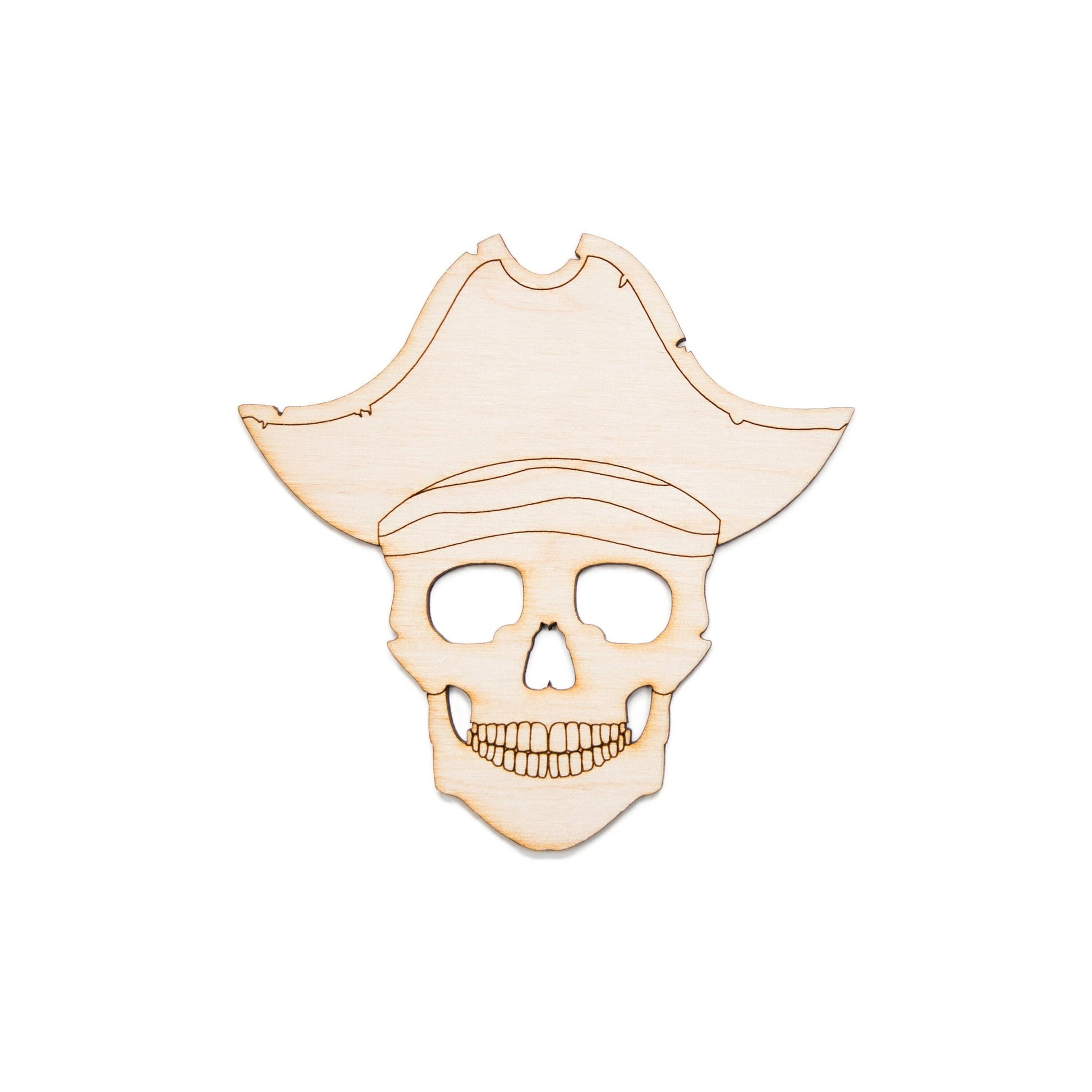 Pirate Skull Head Wood Cutout - Laser Cut Unfinished Craft Shape - Multiple Sizes