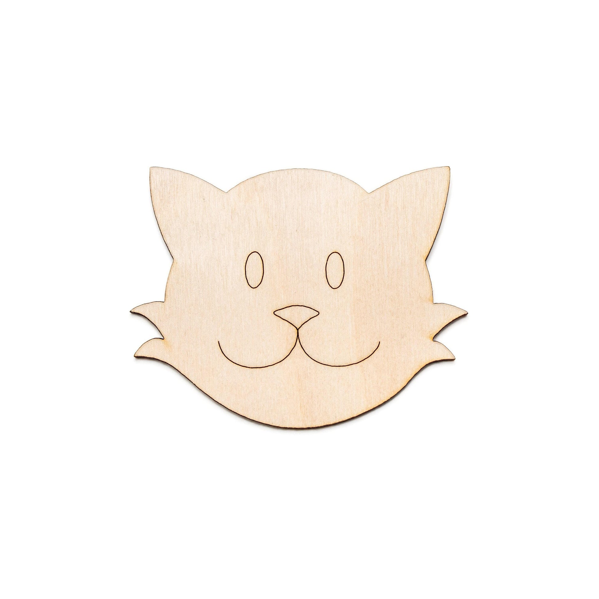 Cute Cat Head Detailed Wood Cutout - Laser Cut Unfinished Craft Shape - Multiple Sizes