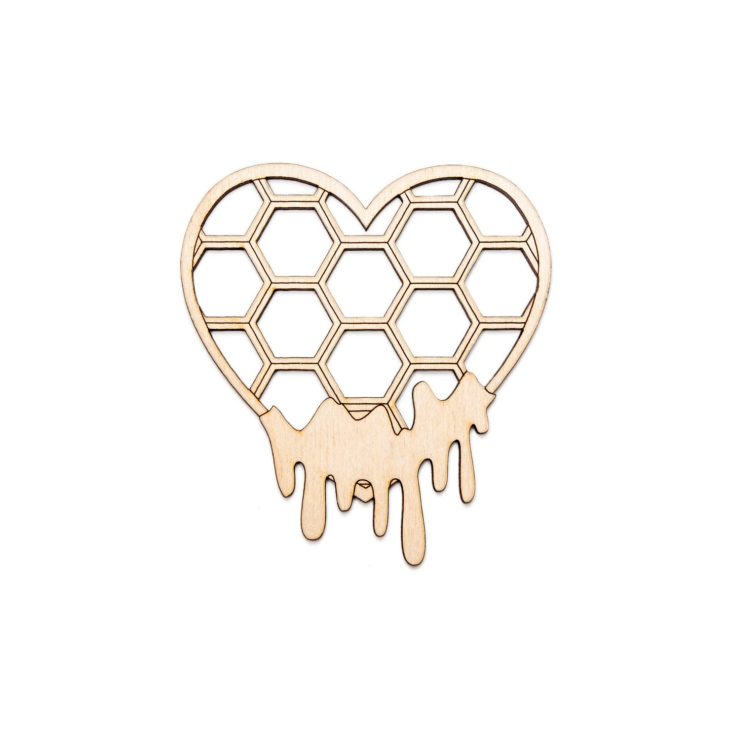 Honeycomb Heart With Honey Detailed Wood Cutout - Laser Cut Unfinished Craft Shape - Multiple Sizes