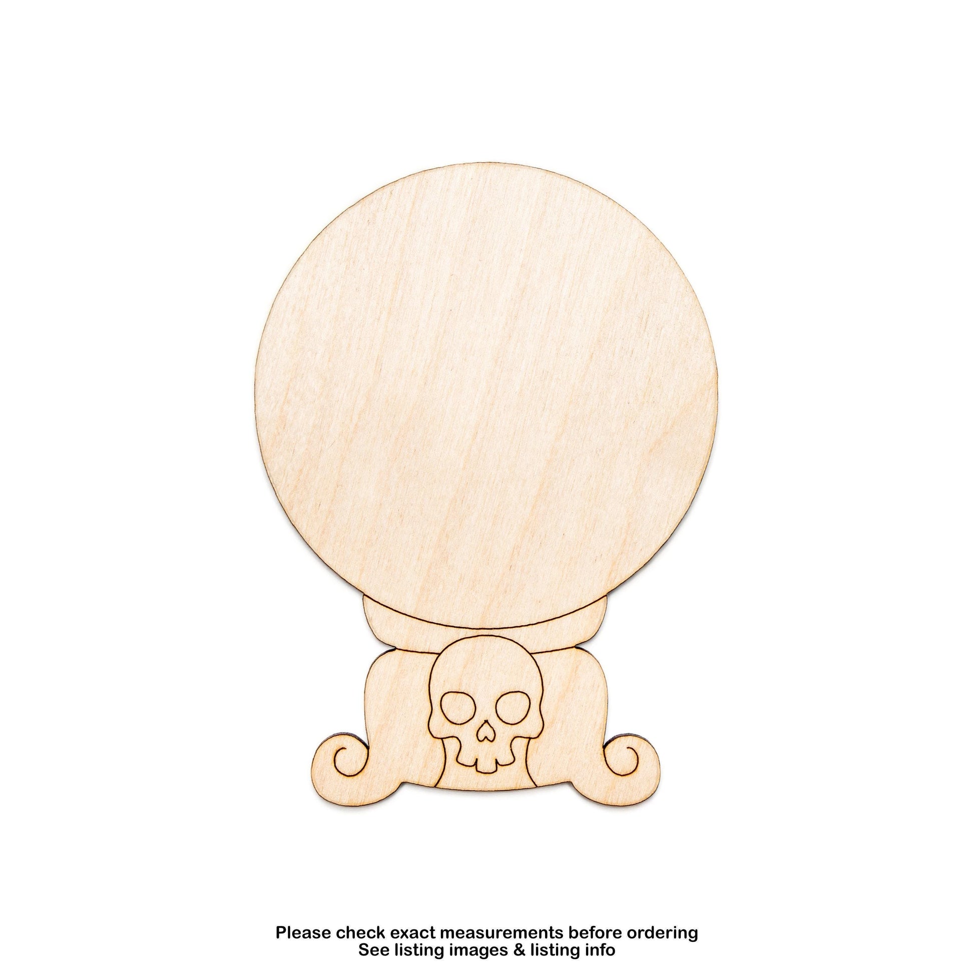 Crystal Ball With Skull Wood Cutout - Laser Cut Unfinished Craft Shape - Multiple Sizes