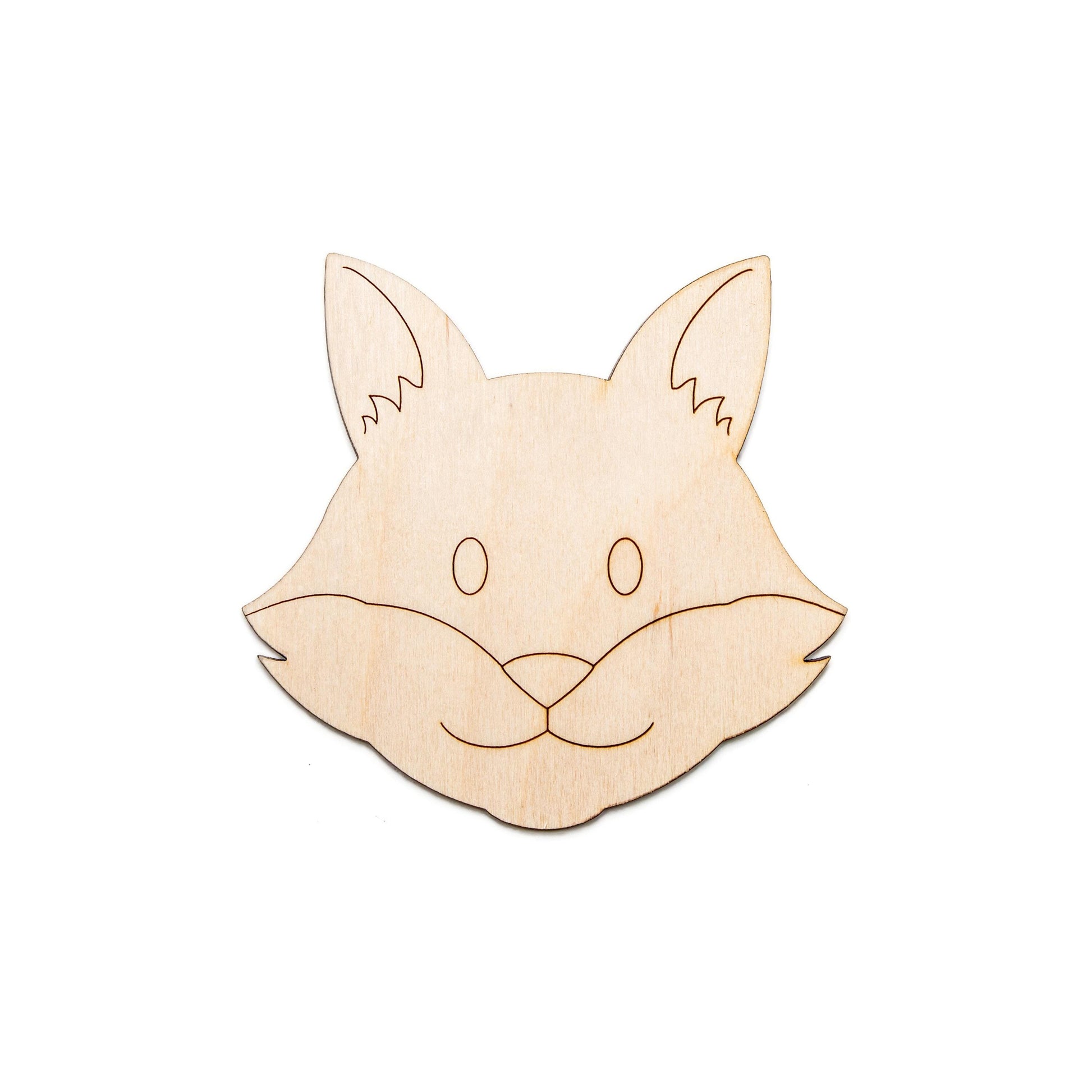 Cute Fox Head Detailed Wood Cutout - Laser Cut Unfinished Craft Shape - Multiple Sizes