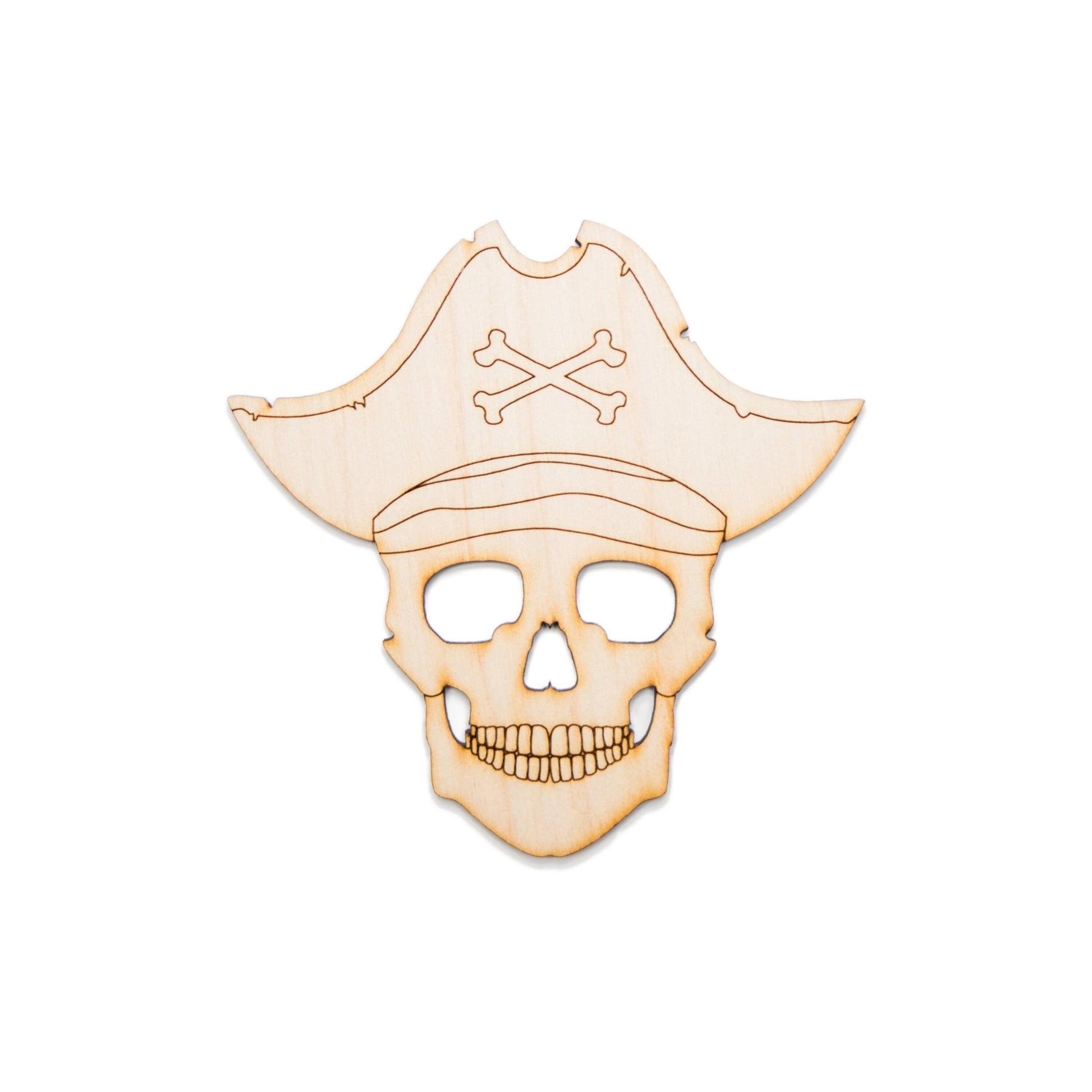 Pirate Skull Head Wood Cutout - Laser Cut Unfinished Craft Shape - Multiple Sizes