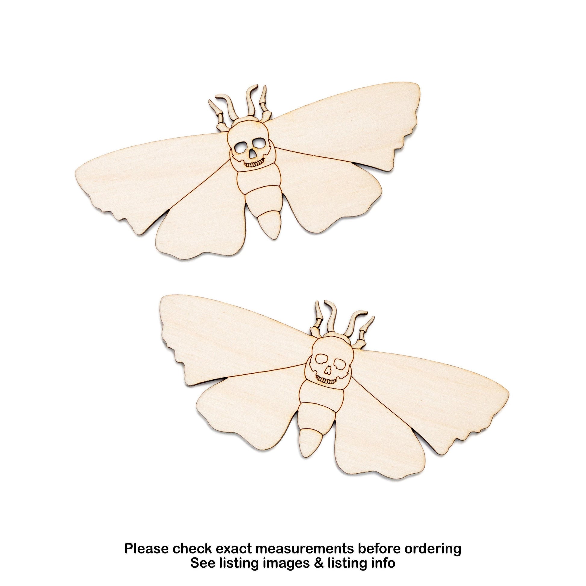 Skull Moth Detailed Wood Cutout - Laser Cut Unfinished Craft Shape - Multiple Sizes