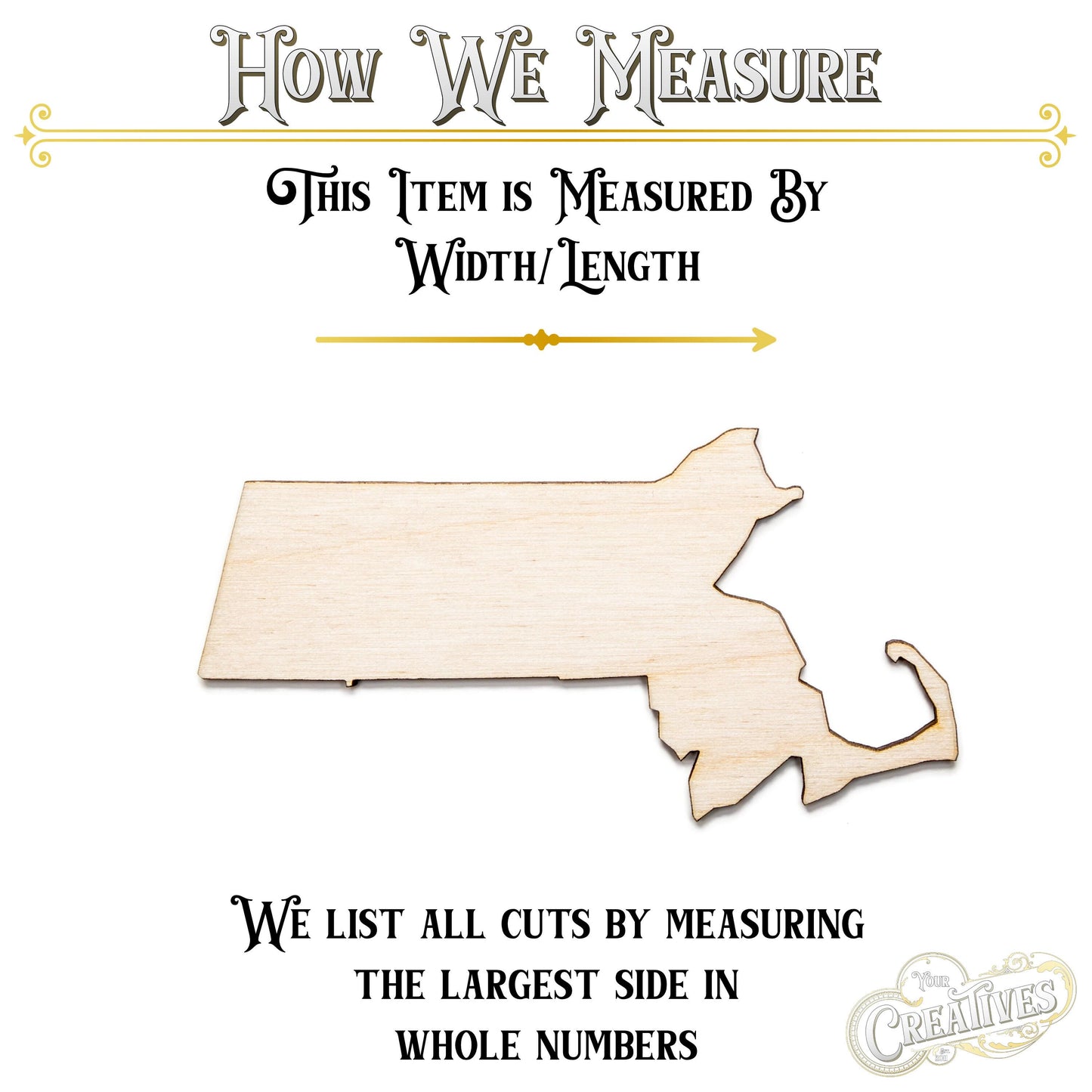 Massachusetts State Wood Cutout - Laser Cut Unfinished Craft Shape - Multiple Sizes