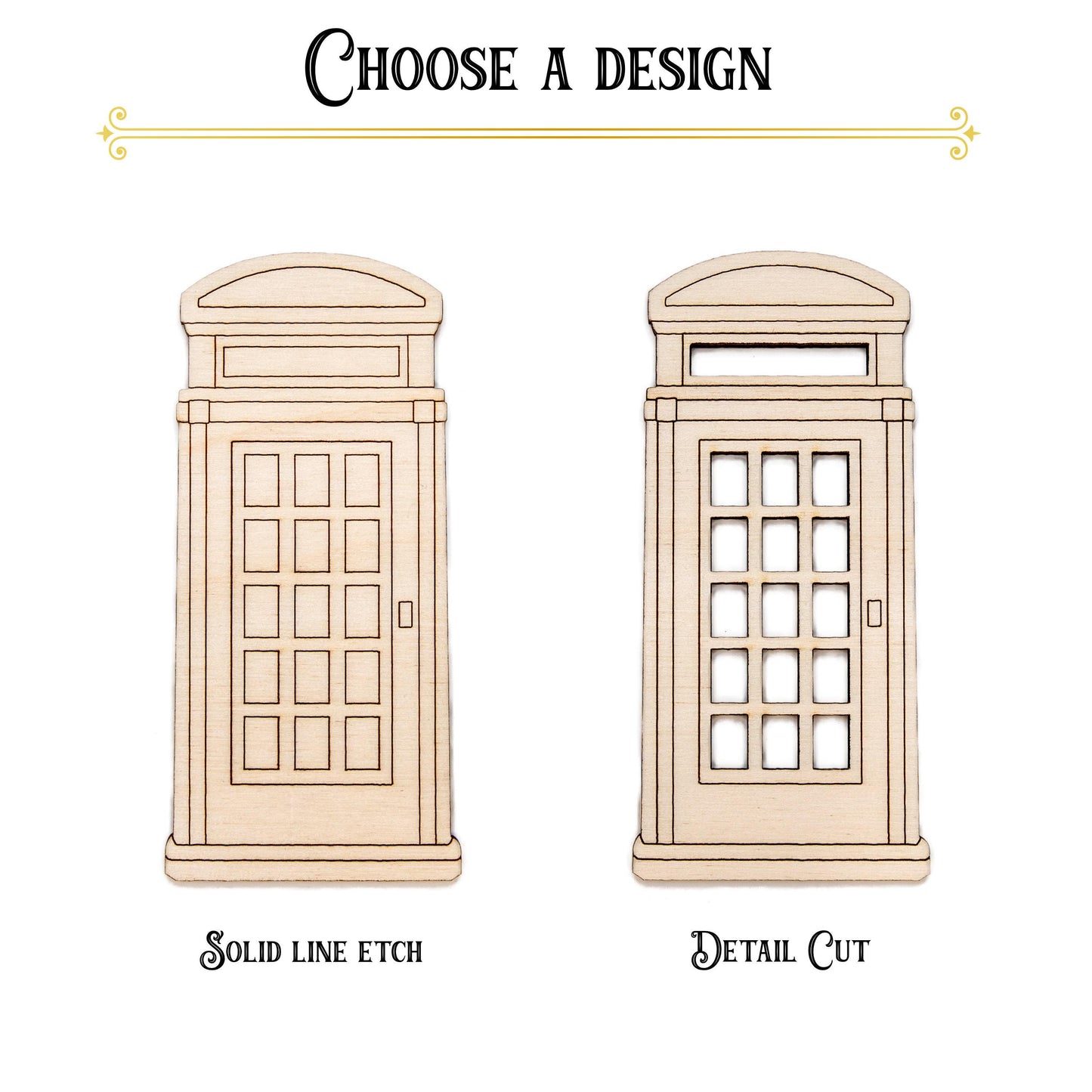 Telephone Booth Detailed Wood Cutout - Laser Cut Unfinished Craft Shape - Multiple Sizes