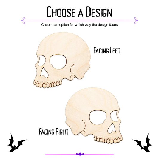 Half Skull Wood Cutout - Laser Cut Unfinished Craft Shape - Multiple Sizes