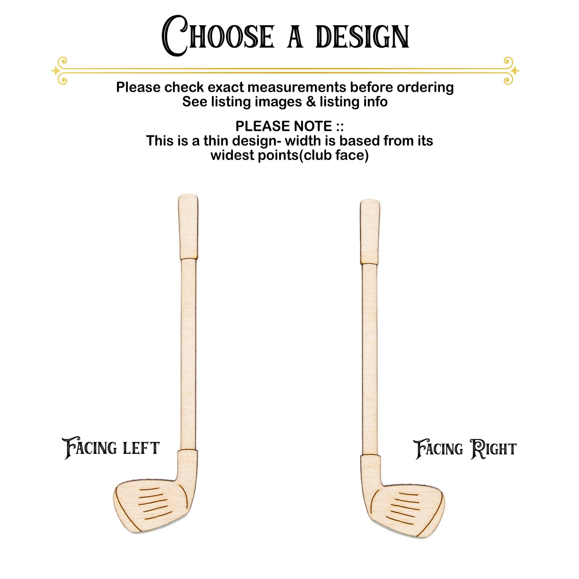 Golf Club Detailed Wood Cutout - Laser Cut Unfinished Craft Shape - Multiple Sizes