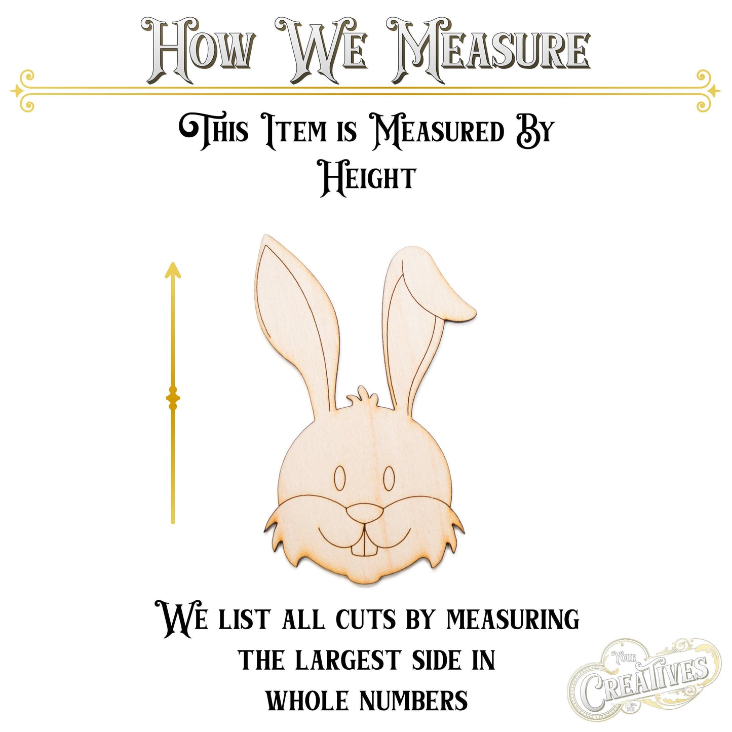 Bunny Head Detailed Wood Cutout - Laser Cut Unfinished Craft Shape - Multiple Sizes