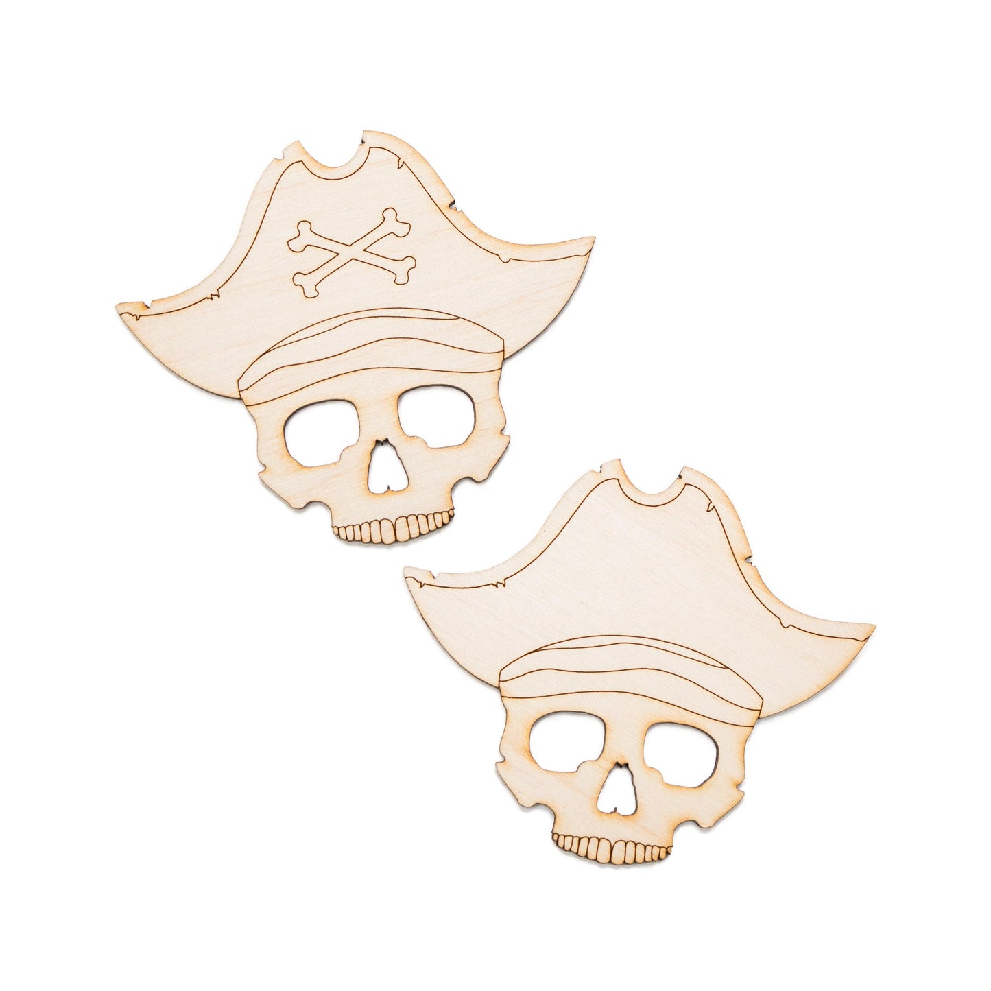 Half Skull Pirate Head Wood Cutout - Laser Cut Unfinished Craft Shape - Multiple Sizes