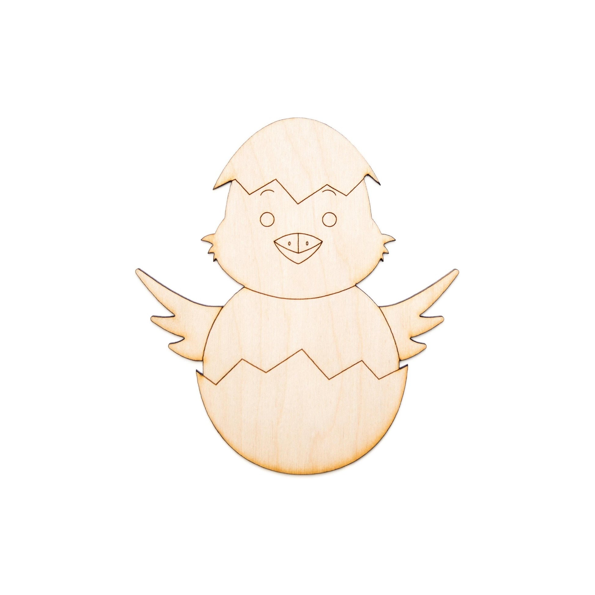 Baby Chick In Egg Shell Wood Cutout - Laser Cut Unfinished Craft Shape - Multiple Sizes
