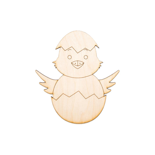 Baby Chick In Egg Shell Wood Cutout - Laser Cut Unfinished Craft Shape - Multiple Sizes