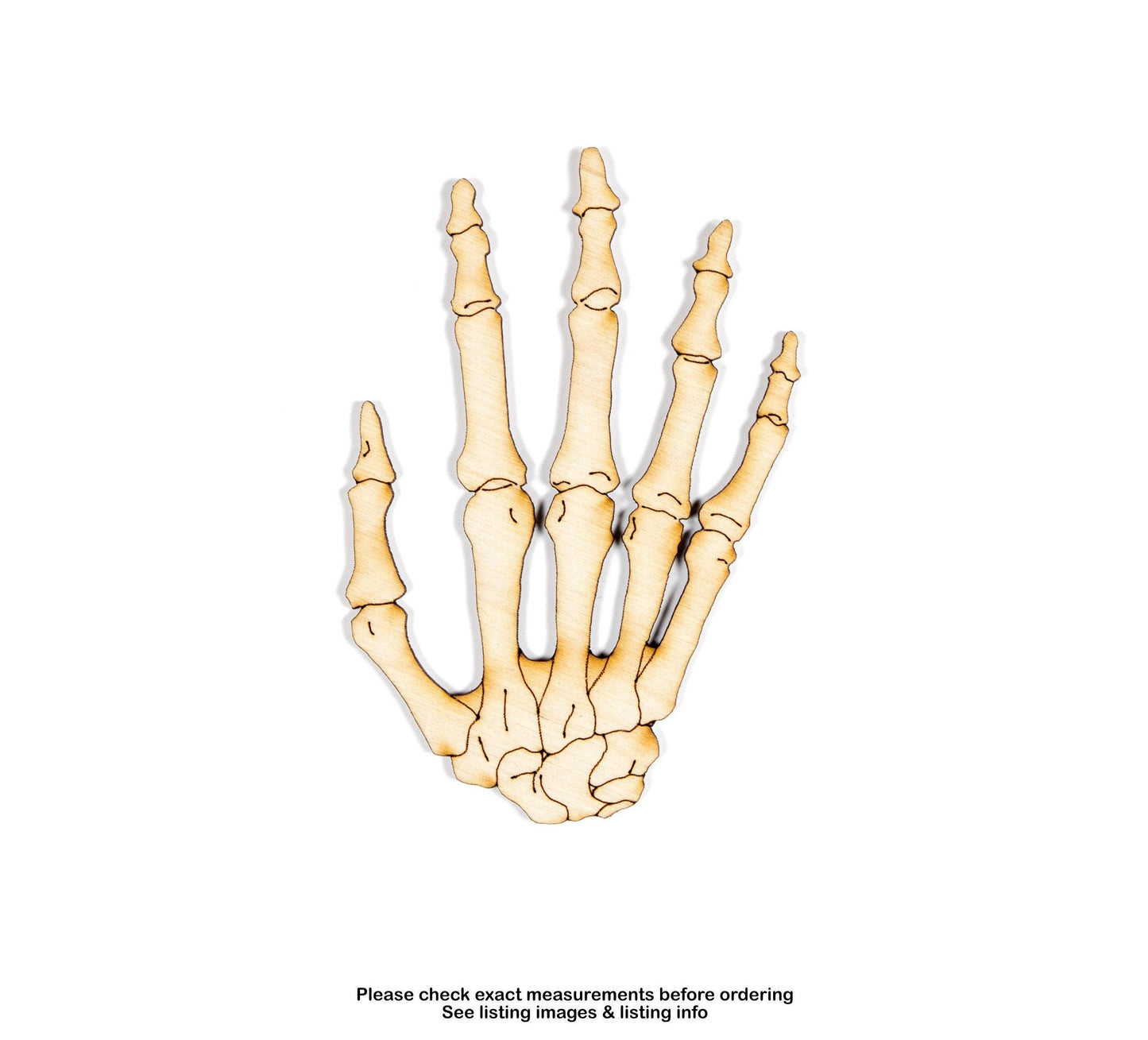 Skeletal Hand Wood Cutout - Laser Cut Unfinished Craft Shape - Multiple Sizes