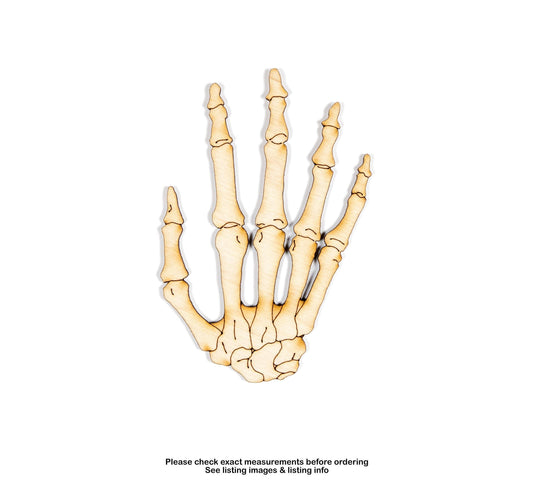 Skeletal Hand Wood Cutout - Laser Cut Unfinished Craft Shape - Multiple Sizes