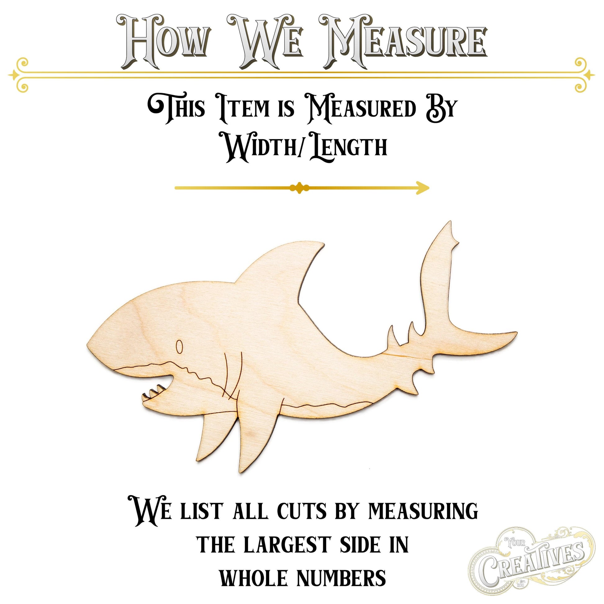 Happy Shark Wood Cutout - Laser Cut Unfinished Craft Shape - Multiple Sizes