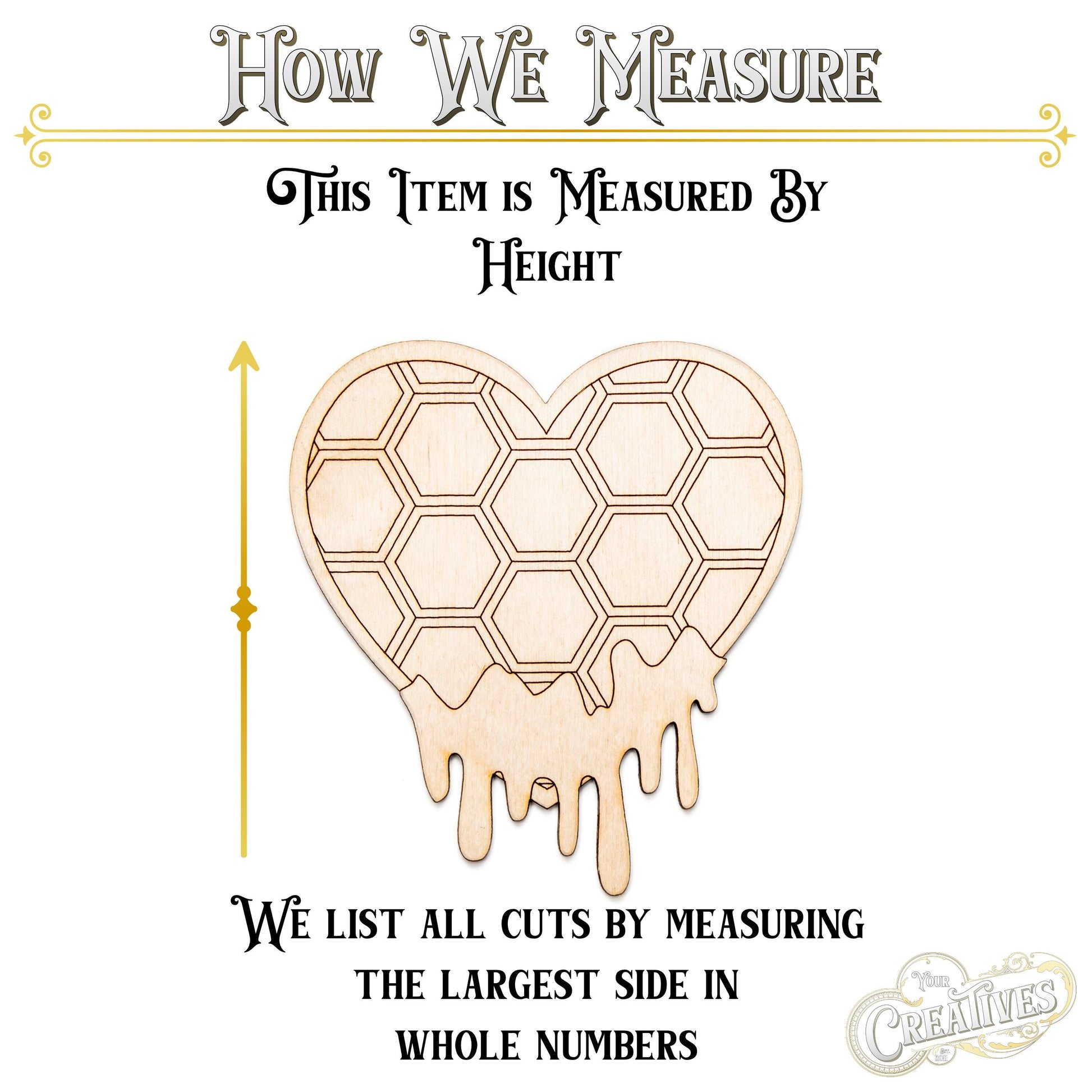 Honeycomb Heart With Honey Solid Wood Cutout - Laser Cut Unfinished Craft Shape - Multiple Sizes