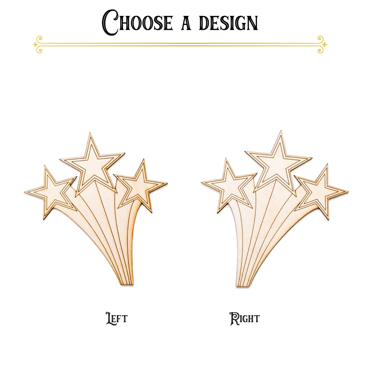 Shooting Starburst Stars Detailed Wood Cutout - Laser Cut Unfinished Craft Shape - Multiple Sizes