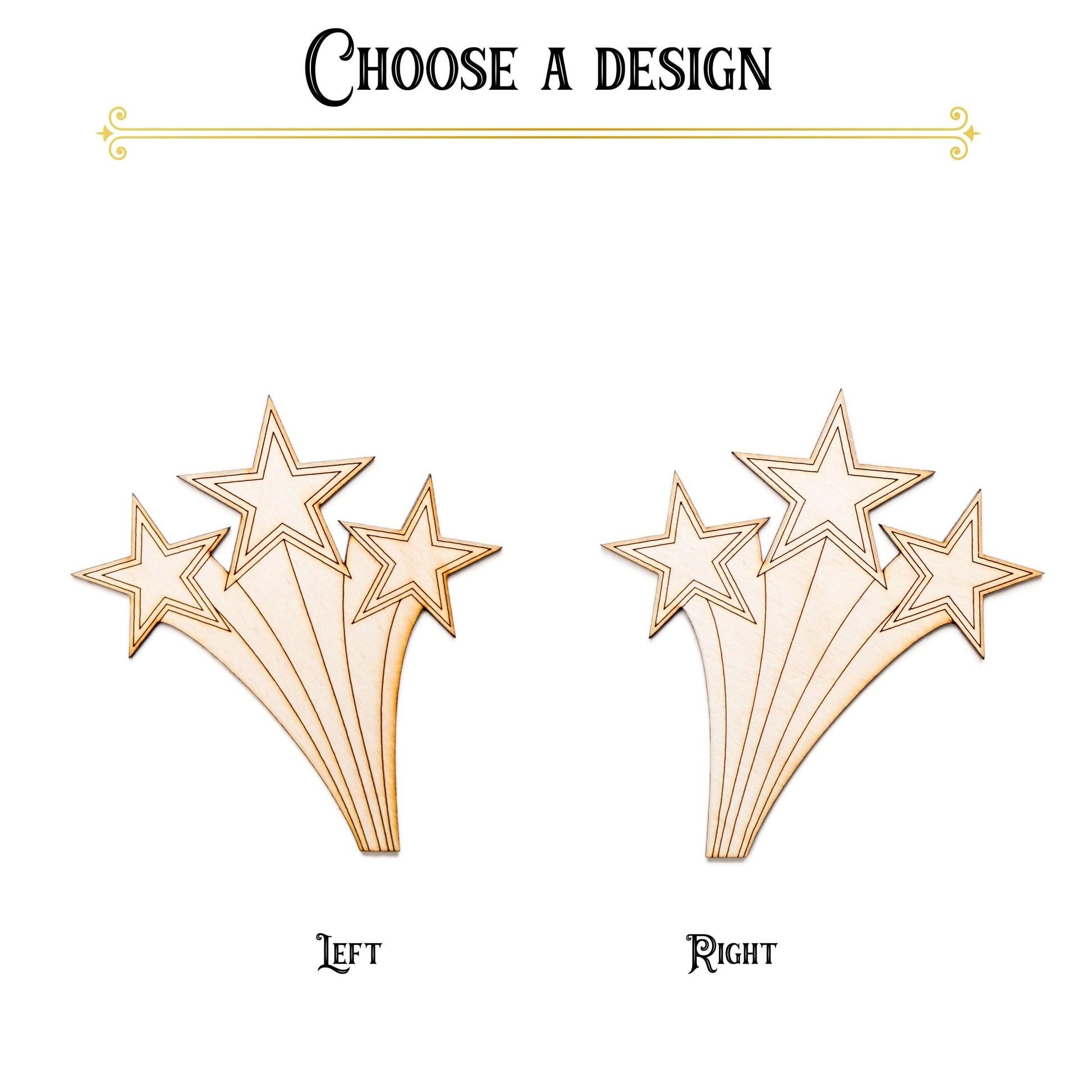Shooting Starburst Stars Detailed Wood Cutout - Laser Cut Unfinished Craft Shape - Multiple Sizes