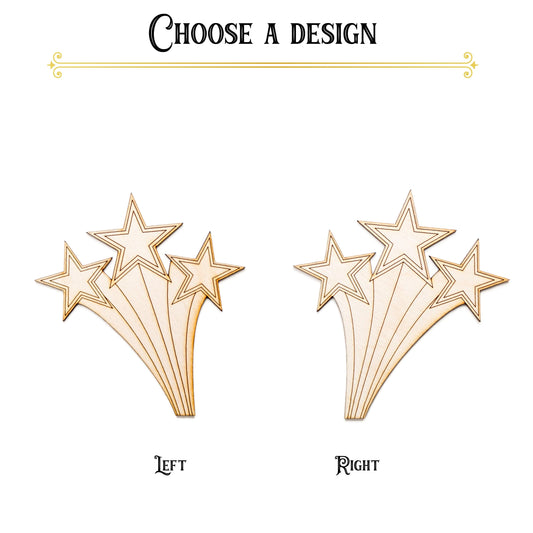 Shooting Starburst Stars Detailed Wood Cutout - Laser Cut Unfinished Craft Shape - Multiple Sizes