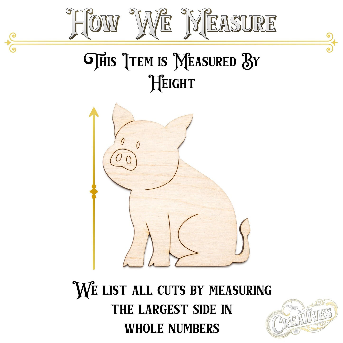 Piglet Sitting Wood Cutout - Laser Cut Unfinished Craft Shape - Multiple Sizes