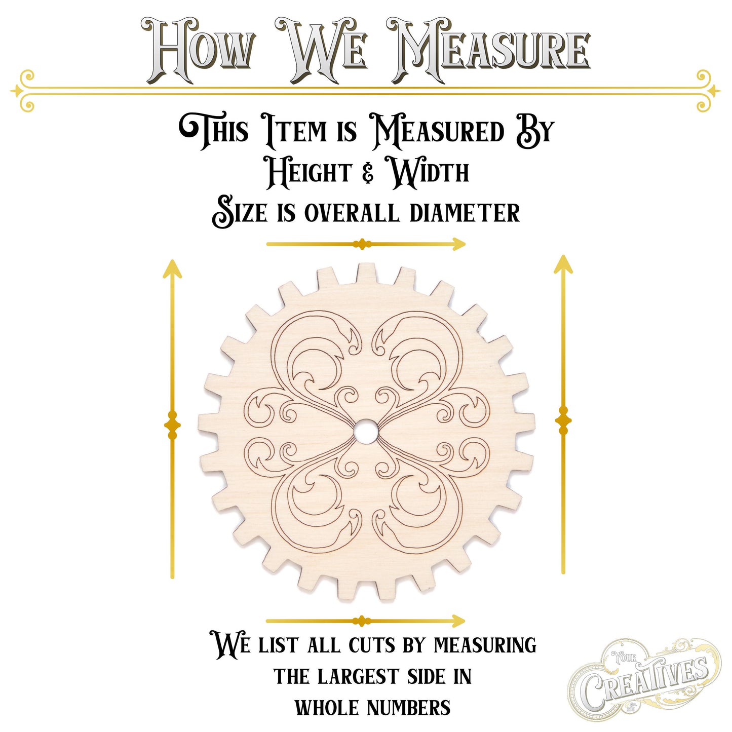 Filigree Gear Design Wood Cutout - Laser Cut Unfinished Craft Shape - Multiple Sizes
