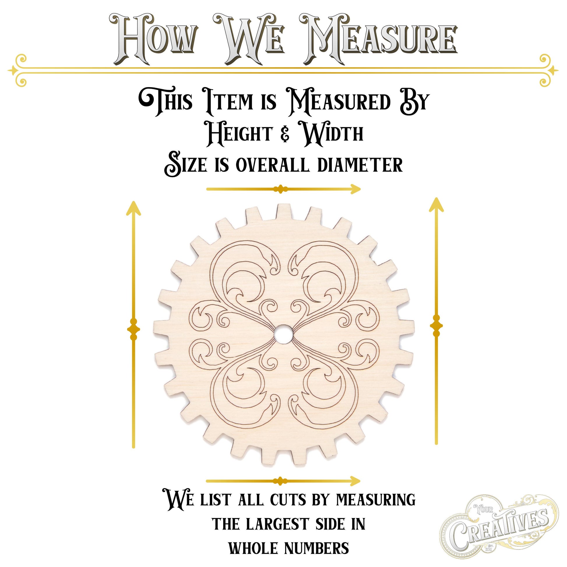 Filigree Gear Design Wood Cutout - Laser Cut Unfinished Craft Shape - Multiple Sizes
