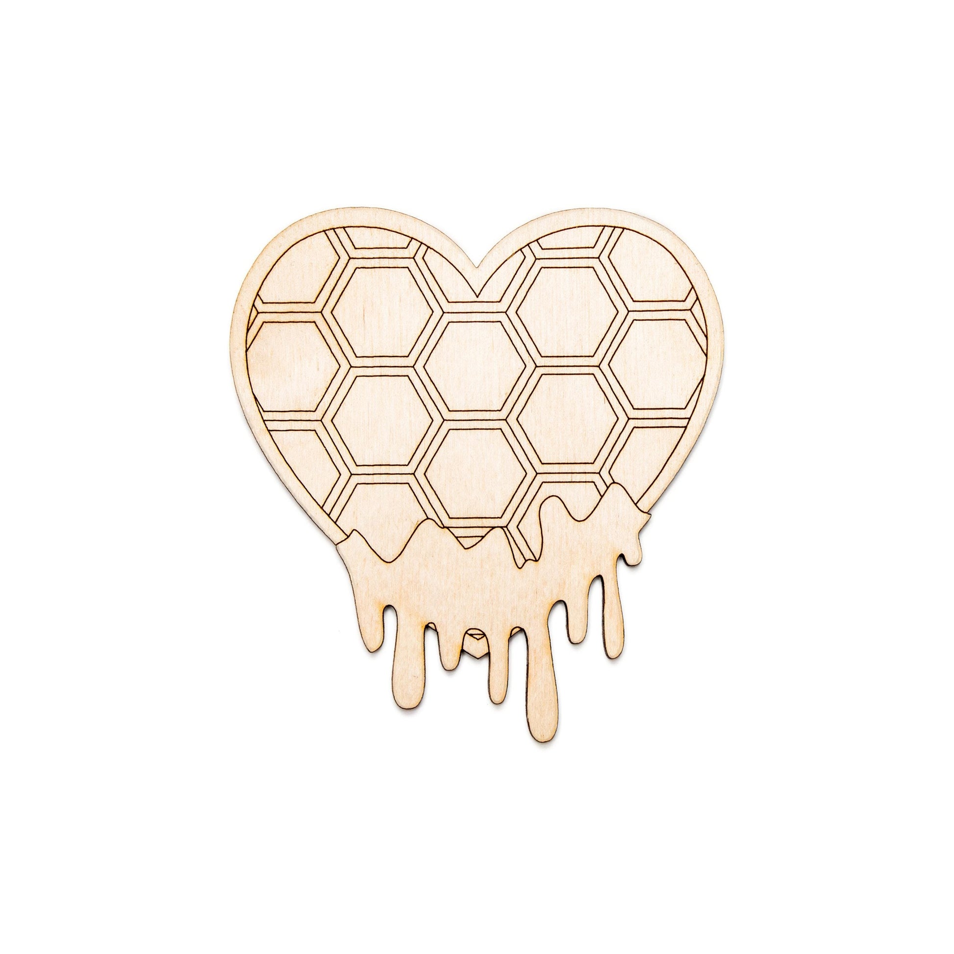Honeycomb Heart With Honey Solid Wood Cutout - Laser Cut Unfinished Craft Shape - Multiple Sizes