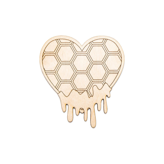 Honeycomb Heart With Honey Solid Wood Cutout - Laser Cut Unfinished Craft Shape - Multiple Sizes