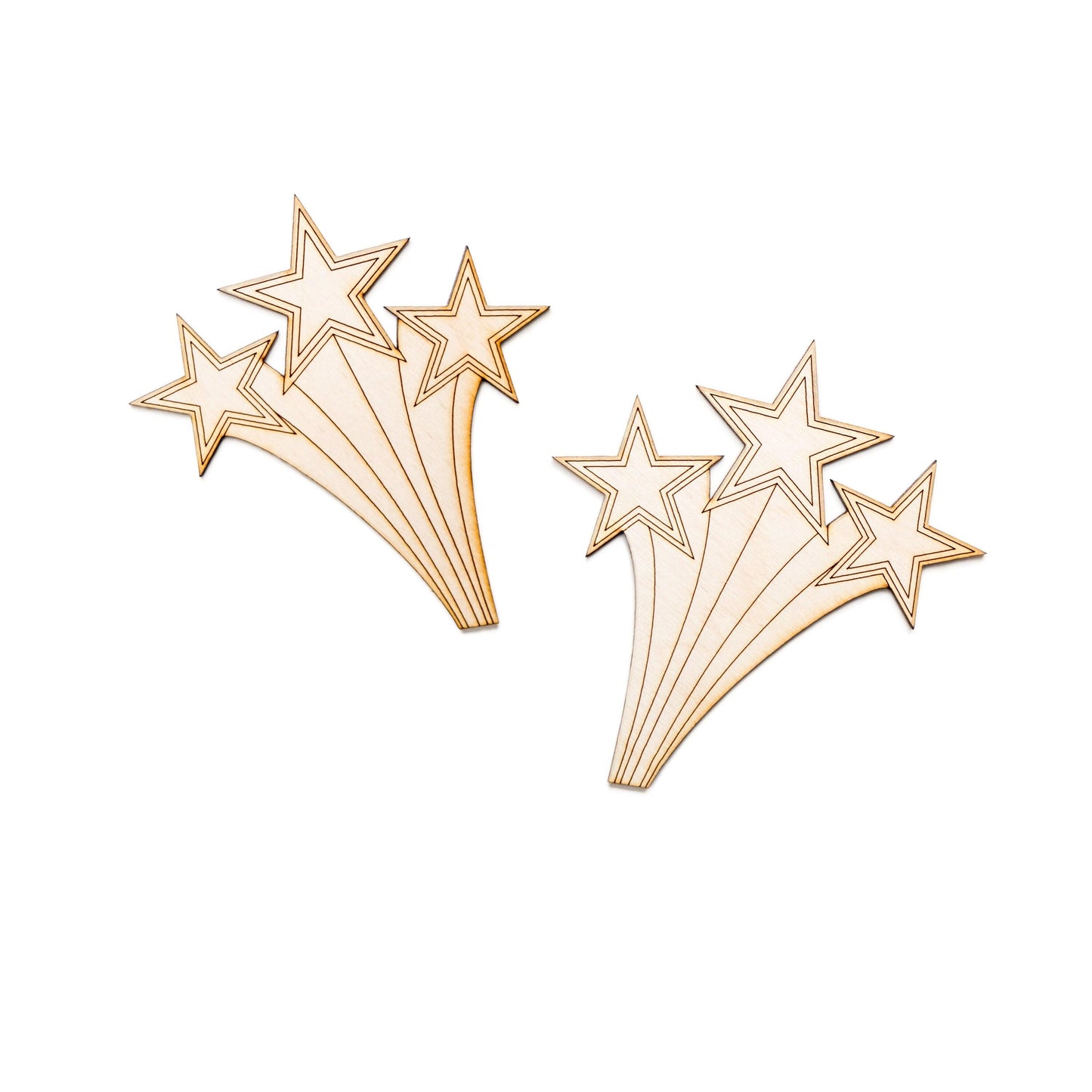Shooting Starburst Stars Detailed Wood Cutout - Laser Cut Unfinished Craft Shape - Multiple Sizes