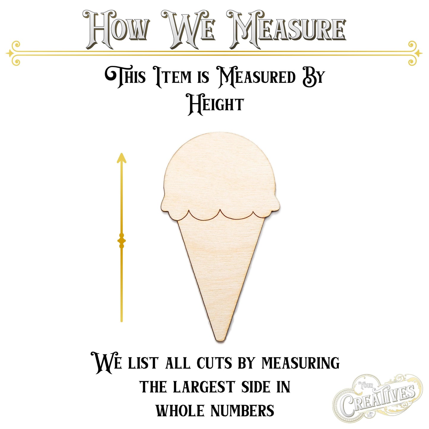 Ice Cream Cone Wood Cutout - Laser Cut Unfinished Craft Shape - Multiple Sizes