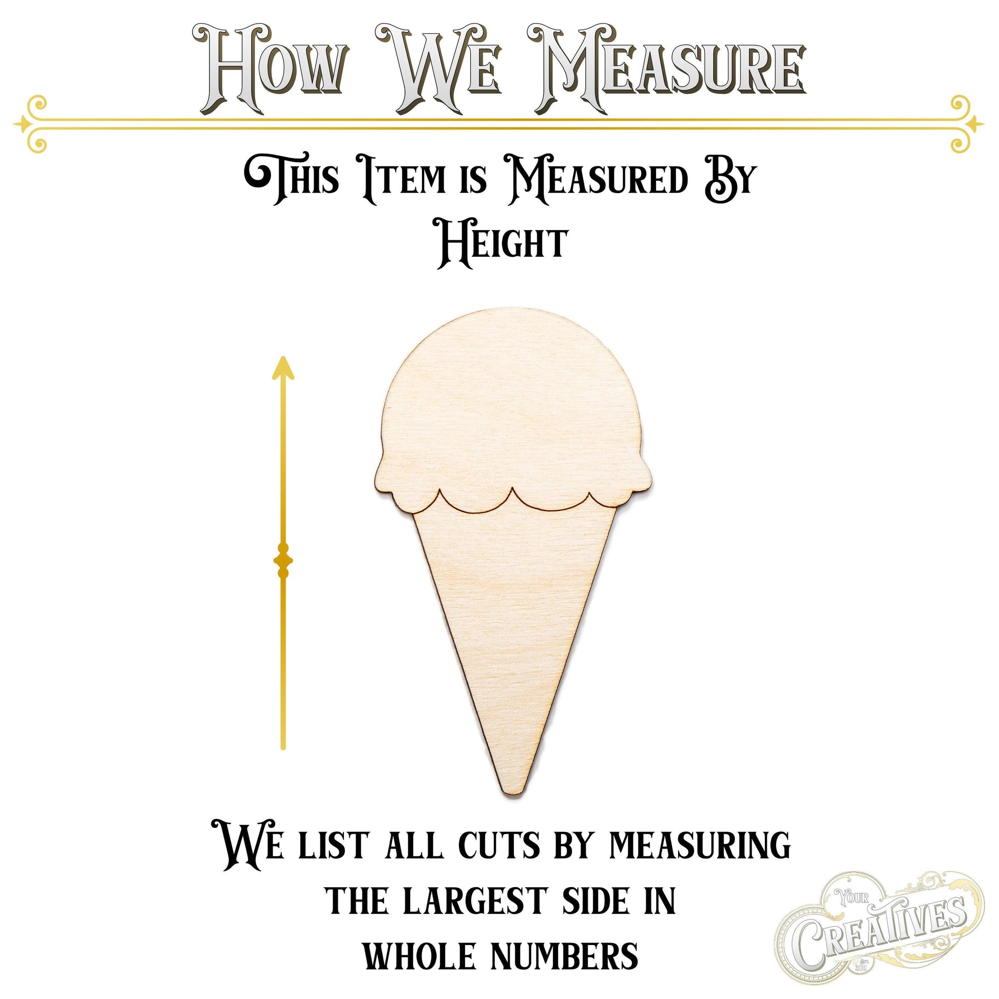 Ice Cream Cone Wood Cutout - Laser Cut Unfinished Craft Shape - Multiple Sizes