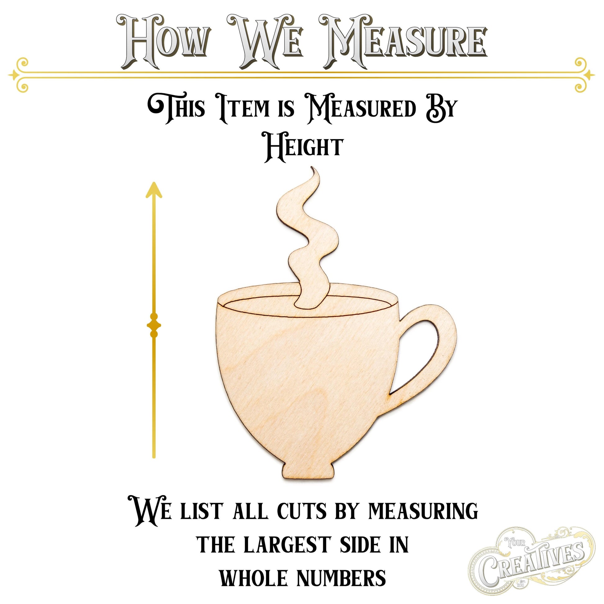 Tea Cup Wood Cutout - Laser Cut Unfinished Craft Shape - Multiple Sizes