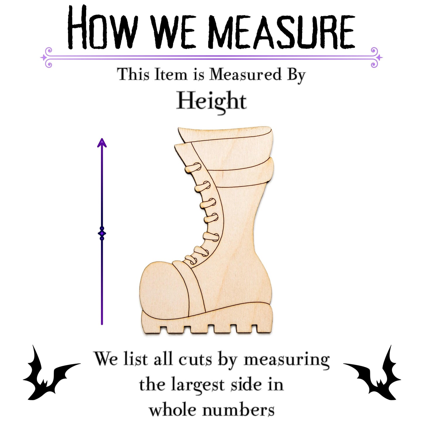 Goth Boot Detailed Wood Cutout - Laser Cut Unfinished Craft Shape - Multiple Sizes