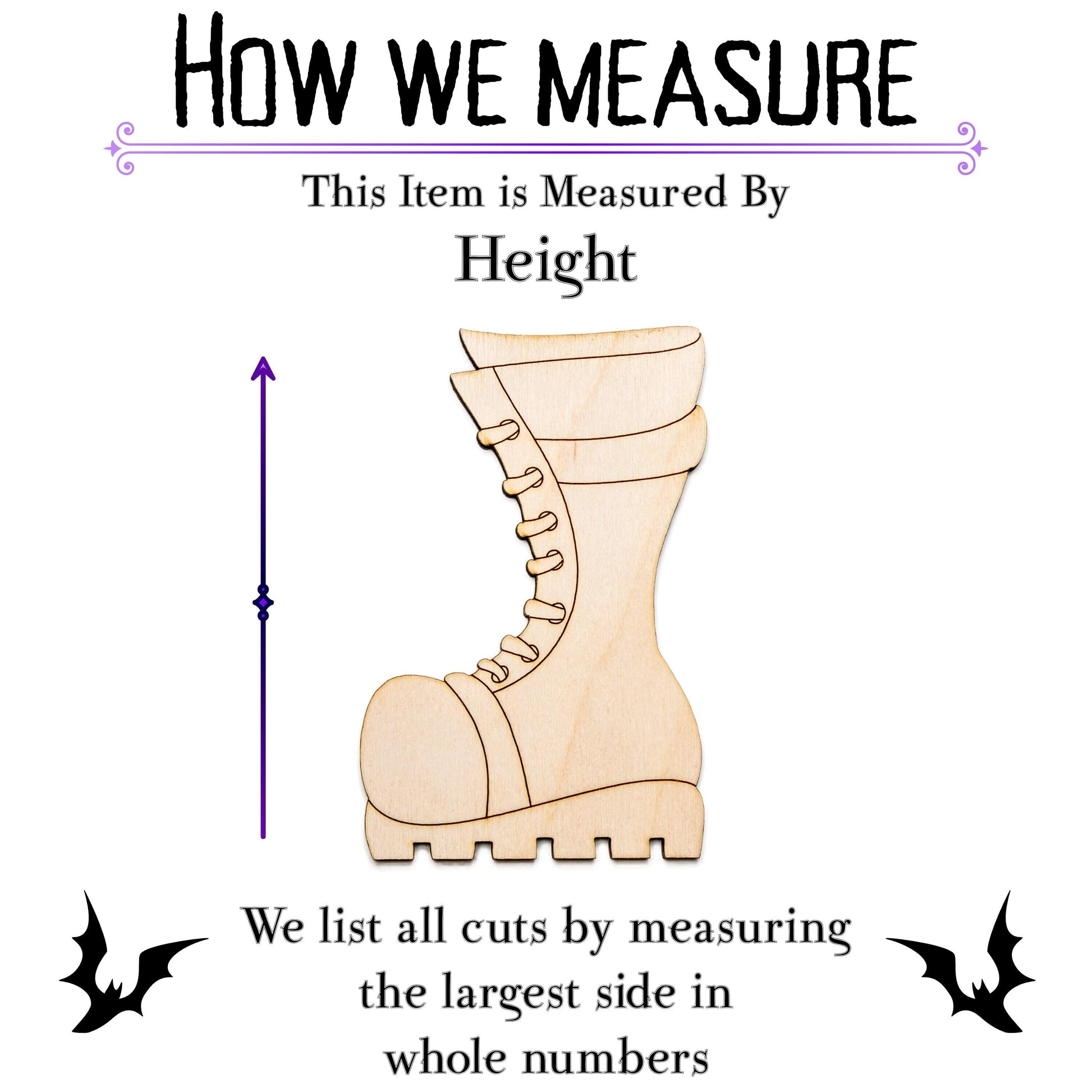 Goth Boot Detailed Wood Cutout - Laser Cut Unfinished Craft Shape - Multiple Sizes