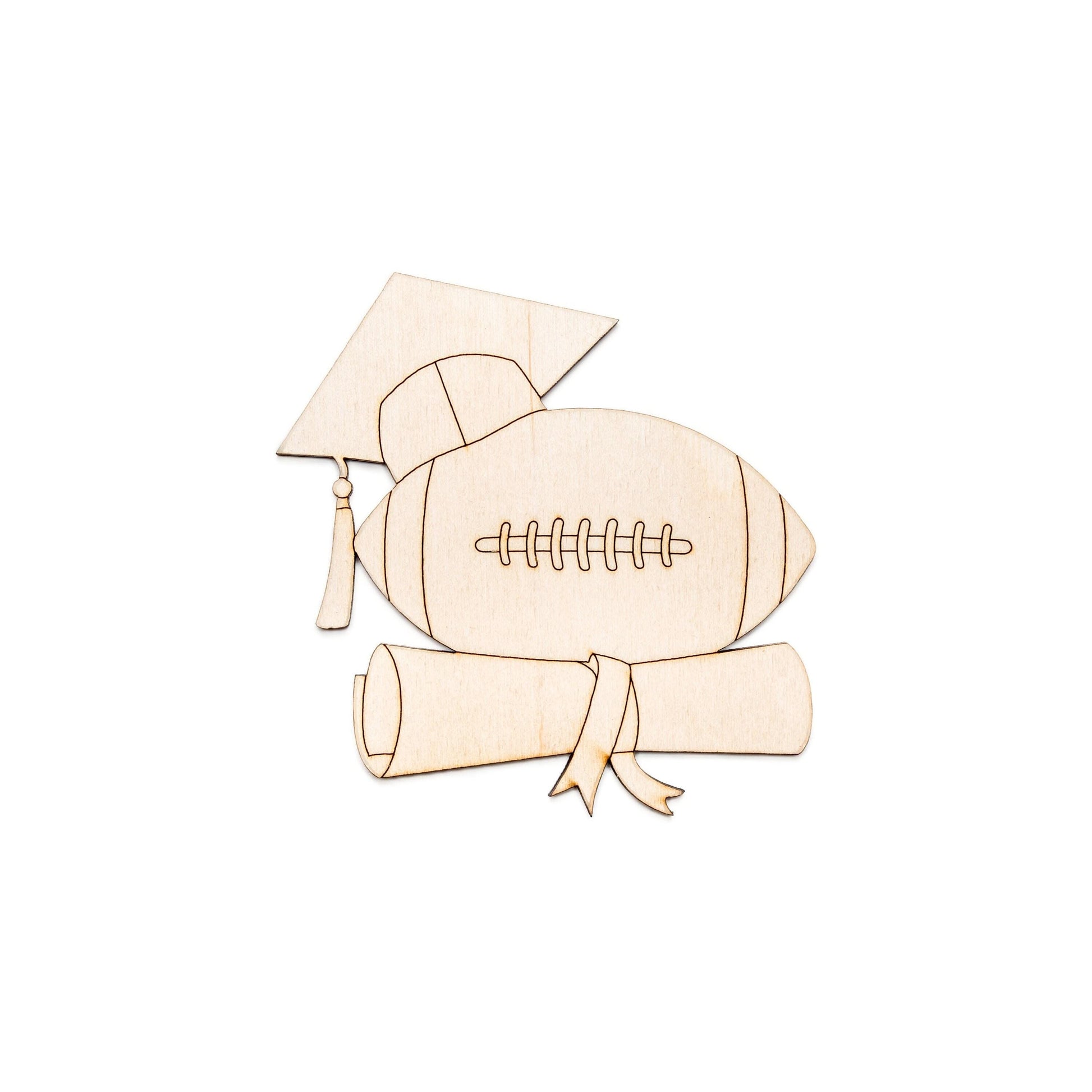 Football Graduation Emblem Wood Cutout - Laser Cut Unfinished Craft Shape - Multiple Sizes