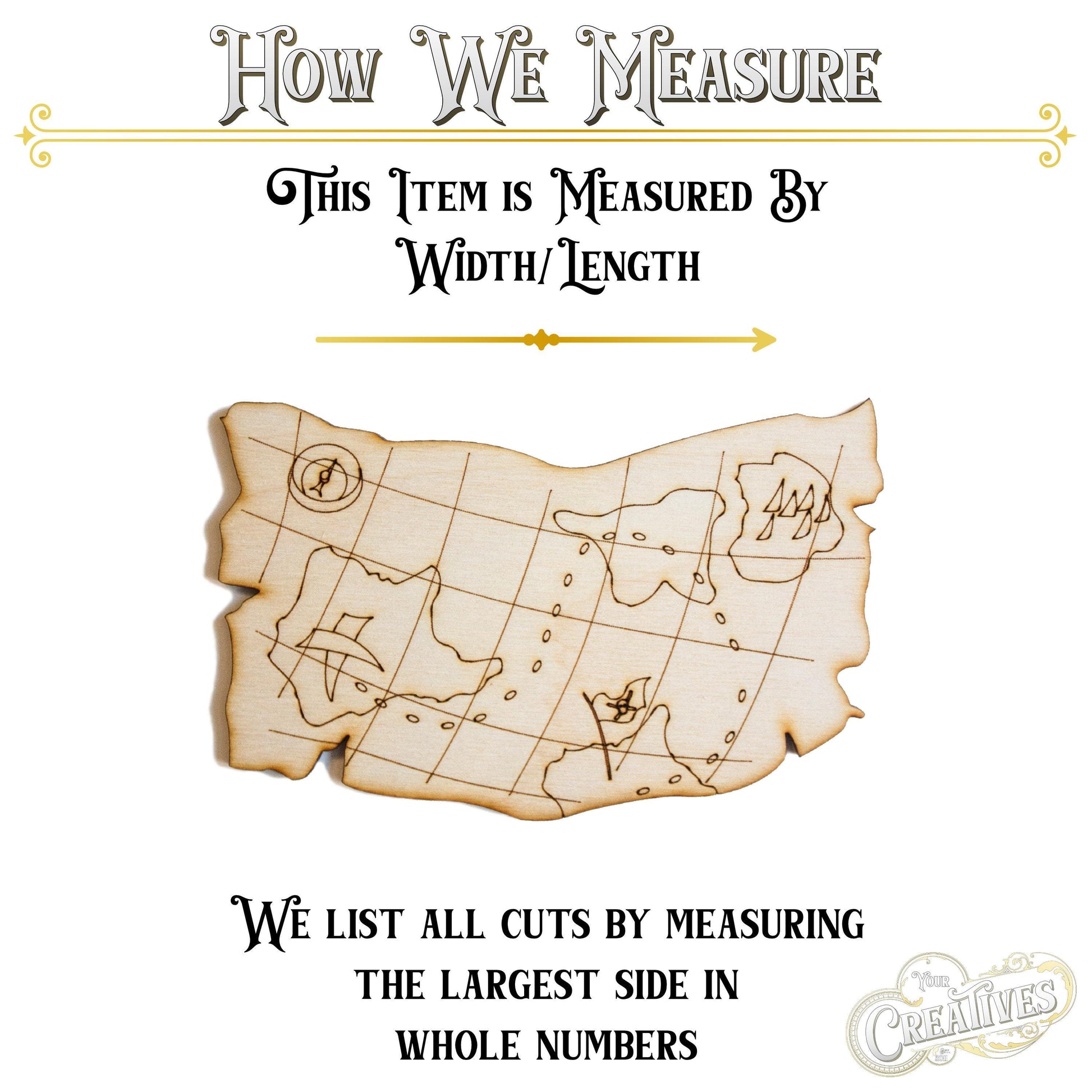 Treasure Map Wood Cutout - Laser Cut Unfinished Craft Shape - Multiple Sizes