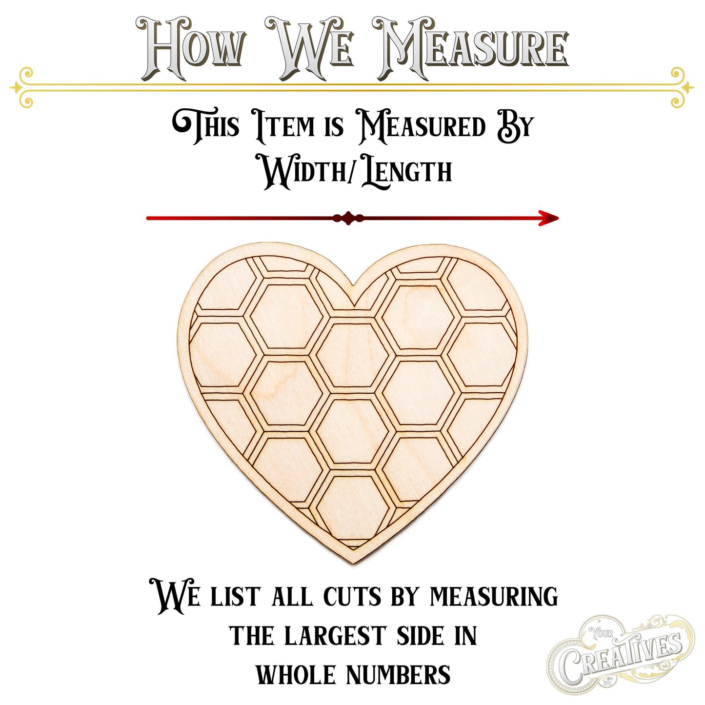 Honeycomb Heart Solid Wood Cutout - Laser Cut Unfinished Craft Shape - Multiple Sizes