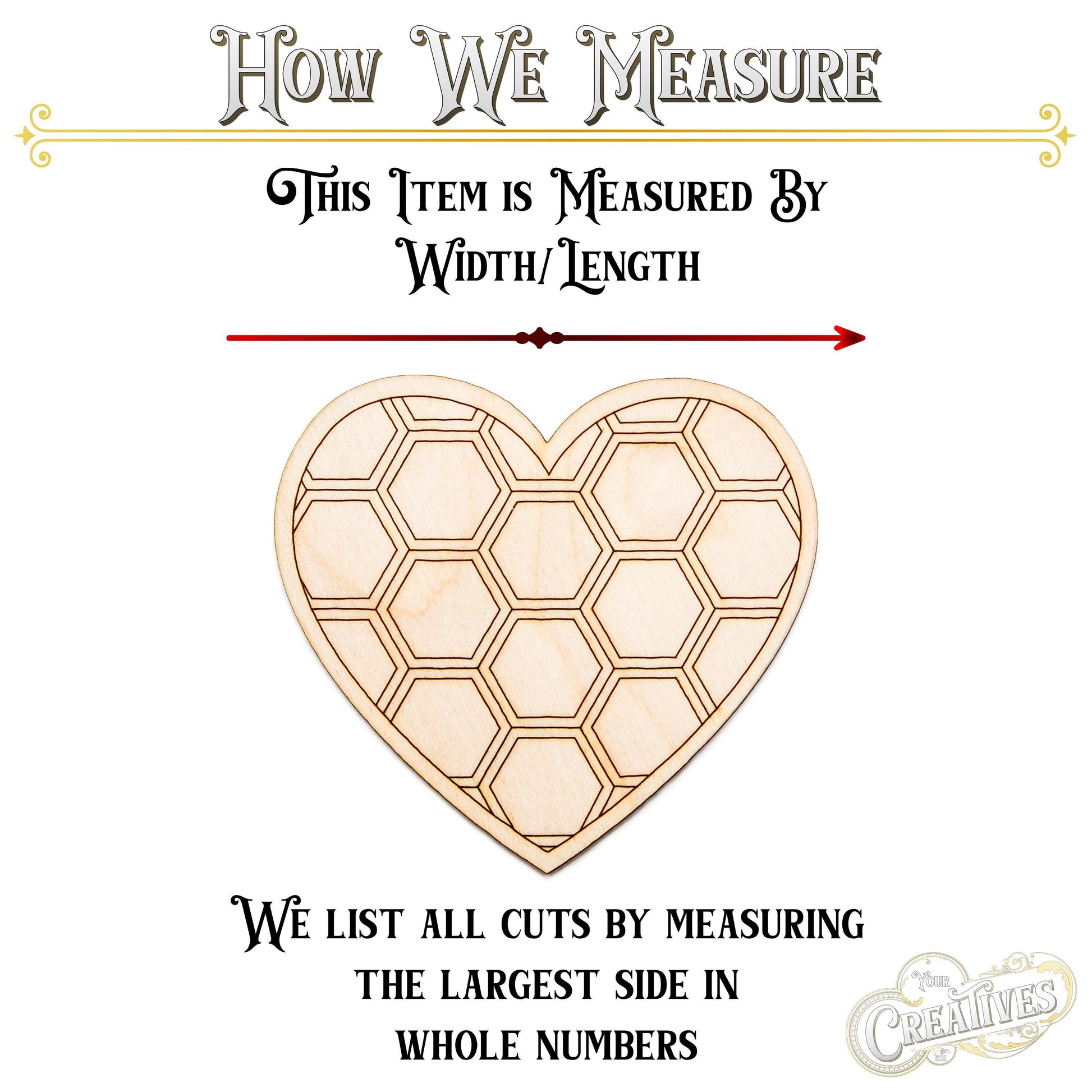 Honeycomb Heart Solid Wood Cutout - Laser Cut Unfinished Craft Shape - Multiple Sizes
