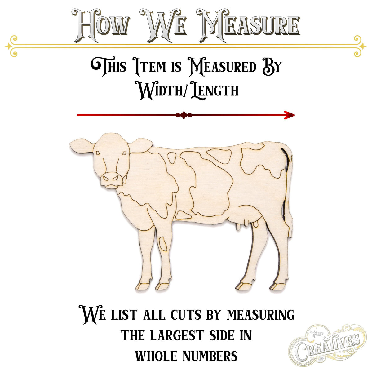 Cow Wood Cutout - Laser Cut Unfinished Craft Shape - Multiple Sizes