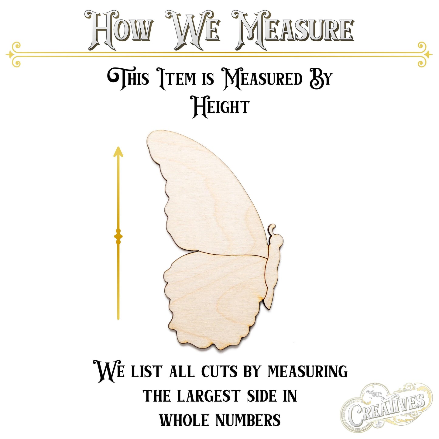 Butterfly Side Profile Blank Wood Cutout - Laser Cut Unfinished Craft Shape - Multiple Sizes
