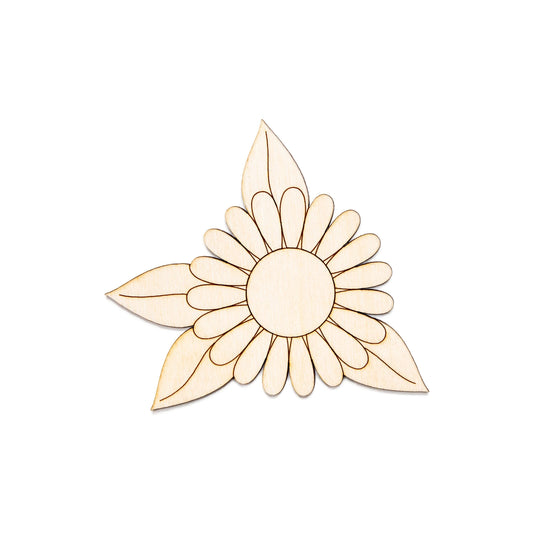 Daisy With Leaves Wood Cutout - Laser Cut Unfinished Craft Shape - Multiple Sizes