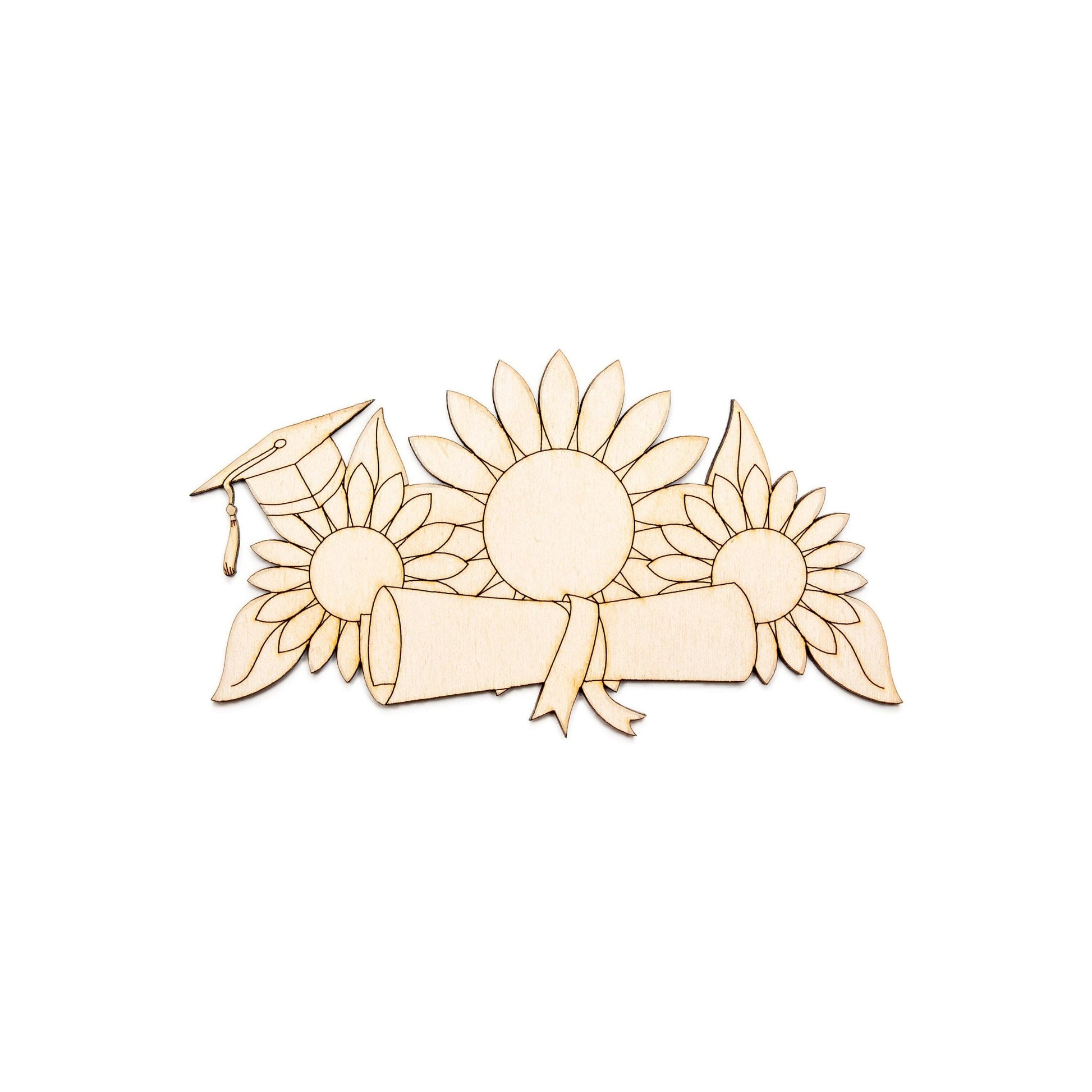 Graduation Sign With Sunflowers Detailed Wood Cutout - Laser Cut Unfinished Craft Shape - Multiple Sizes